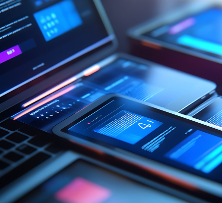 A stack of computers and phones
