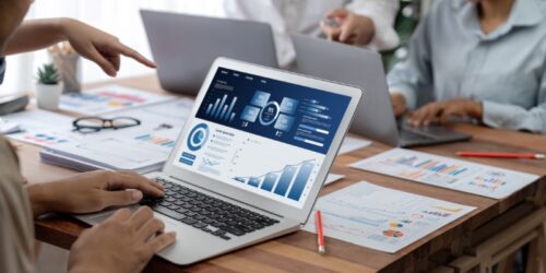 Business data dashboard provide business intelligence analytic for marketing strategy planning brisk with big data set to analyze customer demands and foreseeing business future