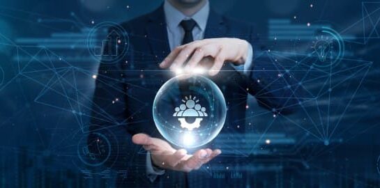 Businessman hand hold leadership concept on digital interface and global network. executive decision-making platform, strategic vision management, organizational guidance framework