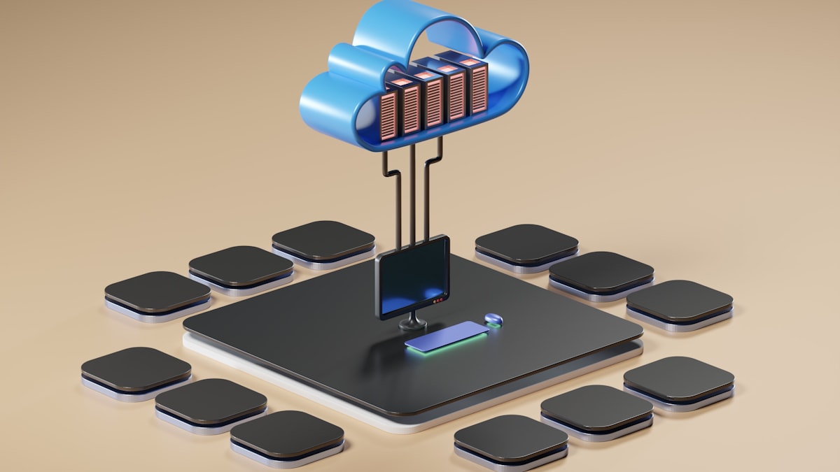 3D render of cloud computing infrastructure representing a Barrie business cloud migration