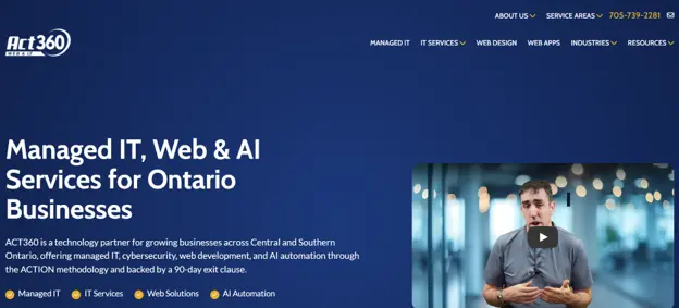 Act360 Web & IT managed IT services serving Orillia and Barrie, homepage