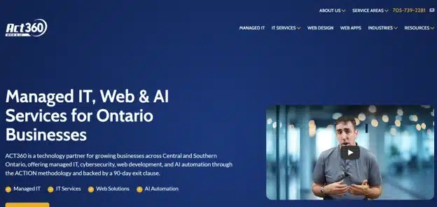 Act360 managed IT services homepage — Ontario technology partner with ACTION methodology