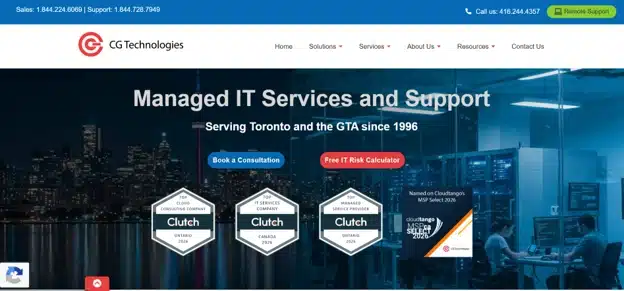 CG Technologies Vaughan managed IT homepage — security-first MSP since 1996