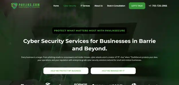 Pavliks cybersecurity page — IT security and managed services Barrie Ontario