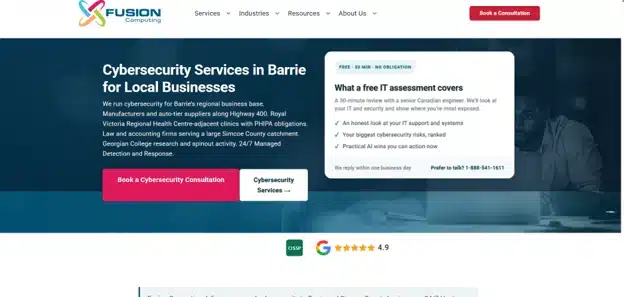 Fusion Computing Barrie cybersecurity — CISSP-led managed security services Ontario