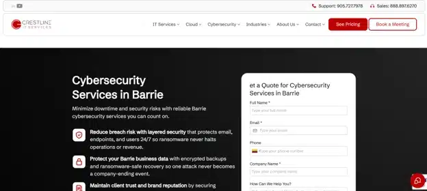 Crestline IT Services homepage — IT support and cybersecurity Barrie Ontario