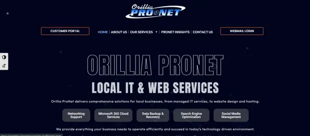 Orillia ProNet local IT and web services provider in downtown Orillia, homepage