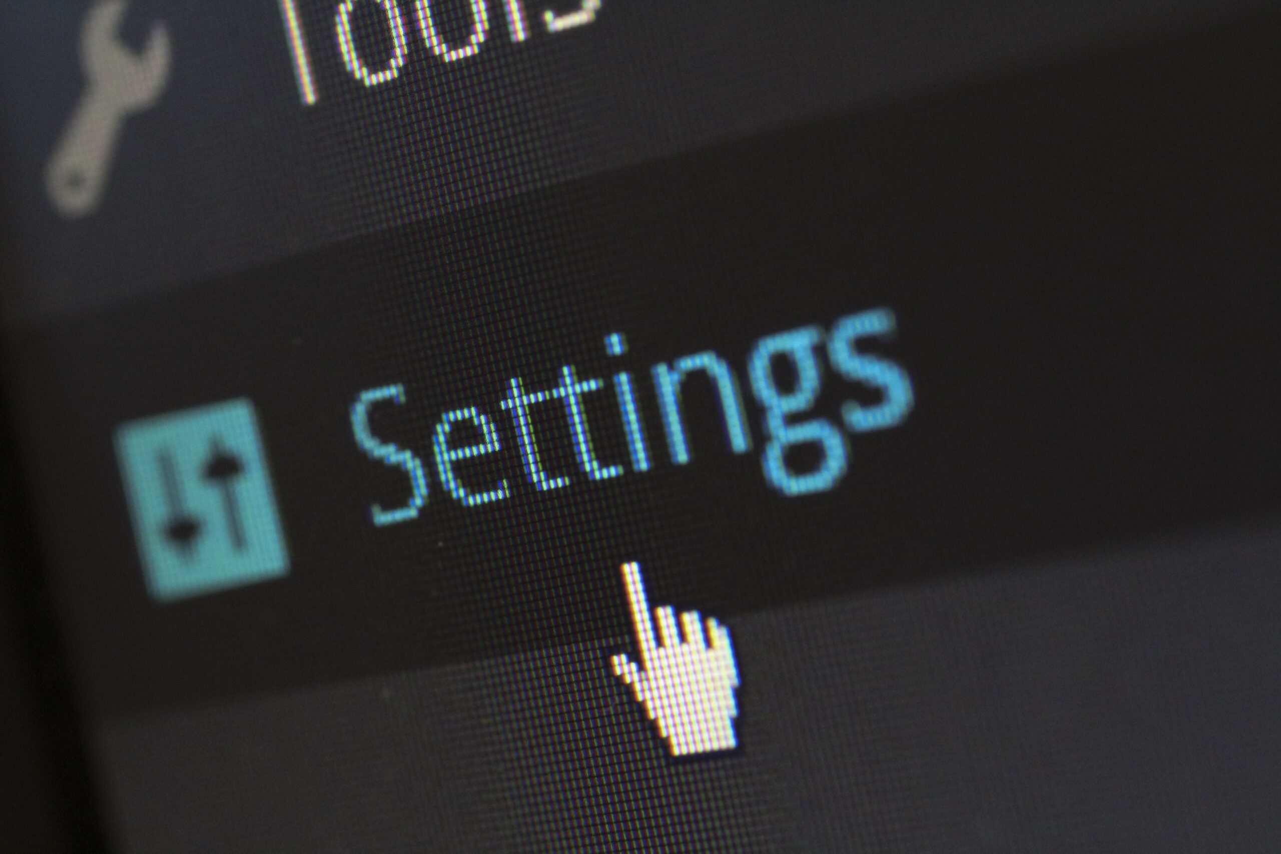 Close-up of a computer settings and updates interface