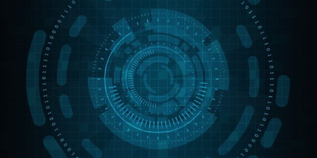 Abstract digital security and data-monitoring graphic representing backup and disaster recovery