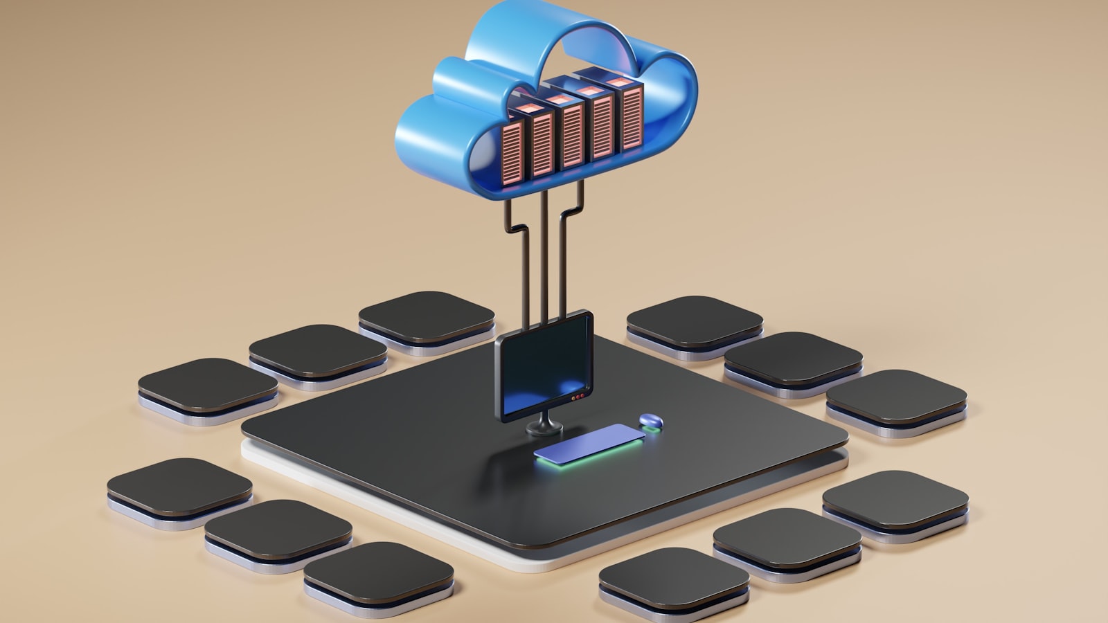 Abstract illustration of cloud computing and network connectivity for managed IT vendor management