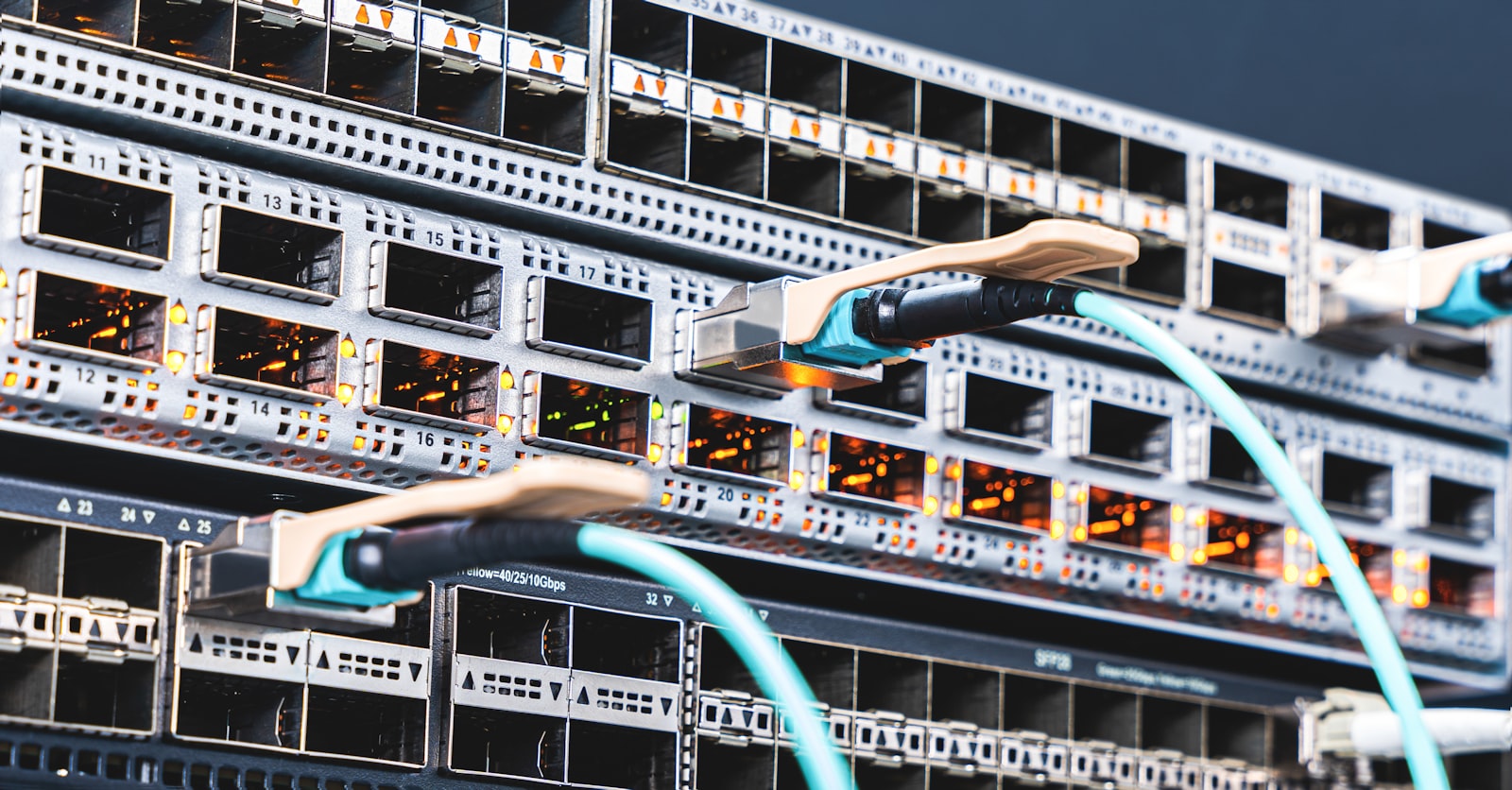 Server rack with network cables connected, representing managed IT infrastructure monitoring