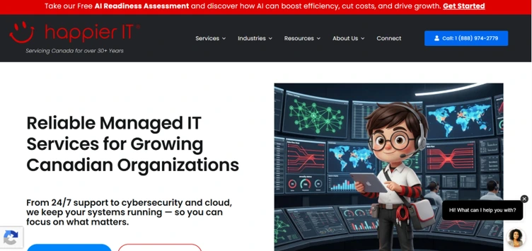 happier IT homepage showing remote managed IT and cybersecurity services