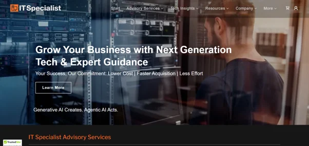 IT Specialists Barrie homepage highlighting its one-hour response guarantee