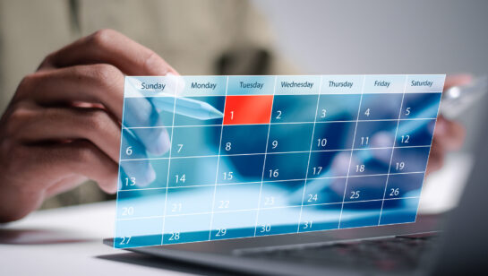 Calendar with meeting reminders, representing the 90-day review window in a managed IT agreement