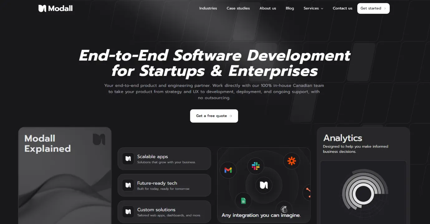 Modall homepage for end-to-end software development for startups and enterprises