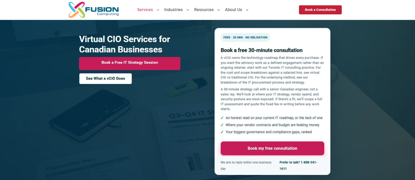 Fusion Computing virtual CIO services page for Canadian businesses