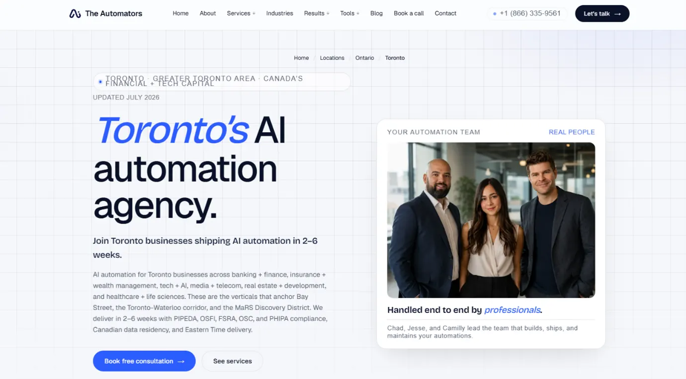 The Automators Toronto AI automation agency page