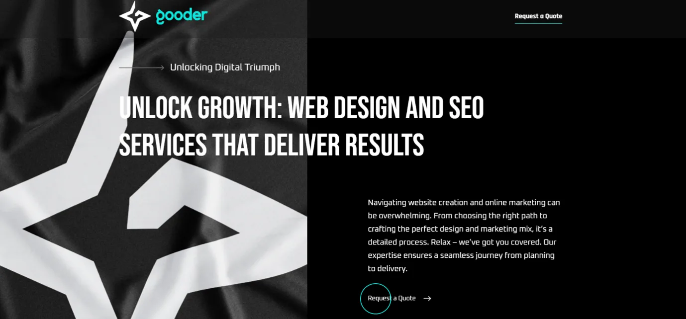 Gooder Marketing homepage offering web design and SEO services