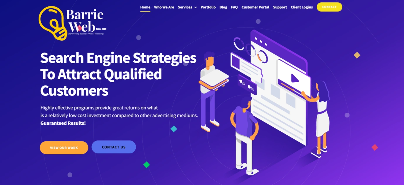 Barrie Web homepage promoting search engine strategies to attract qualified customers