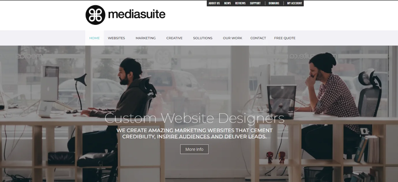 Media Suite homepage for Barrie web design and video production
