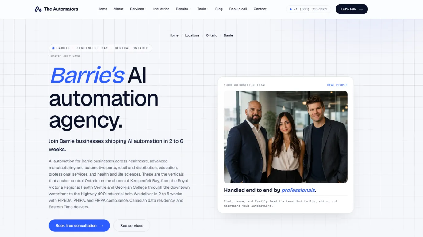 The Automators Barrie AI automation agency page