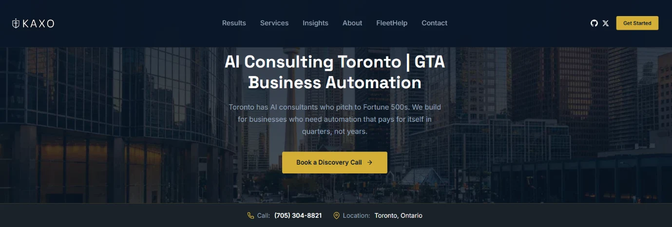 Kaxo AI consulting and business automation page for Toronto and the GTA
