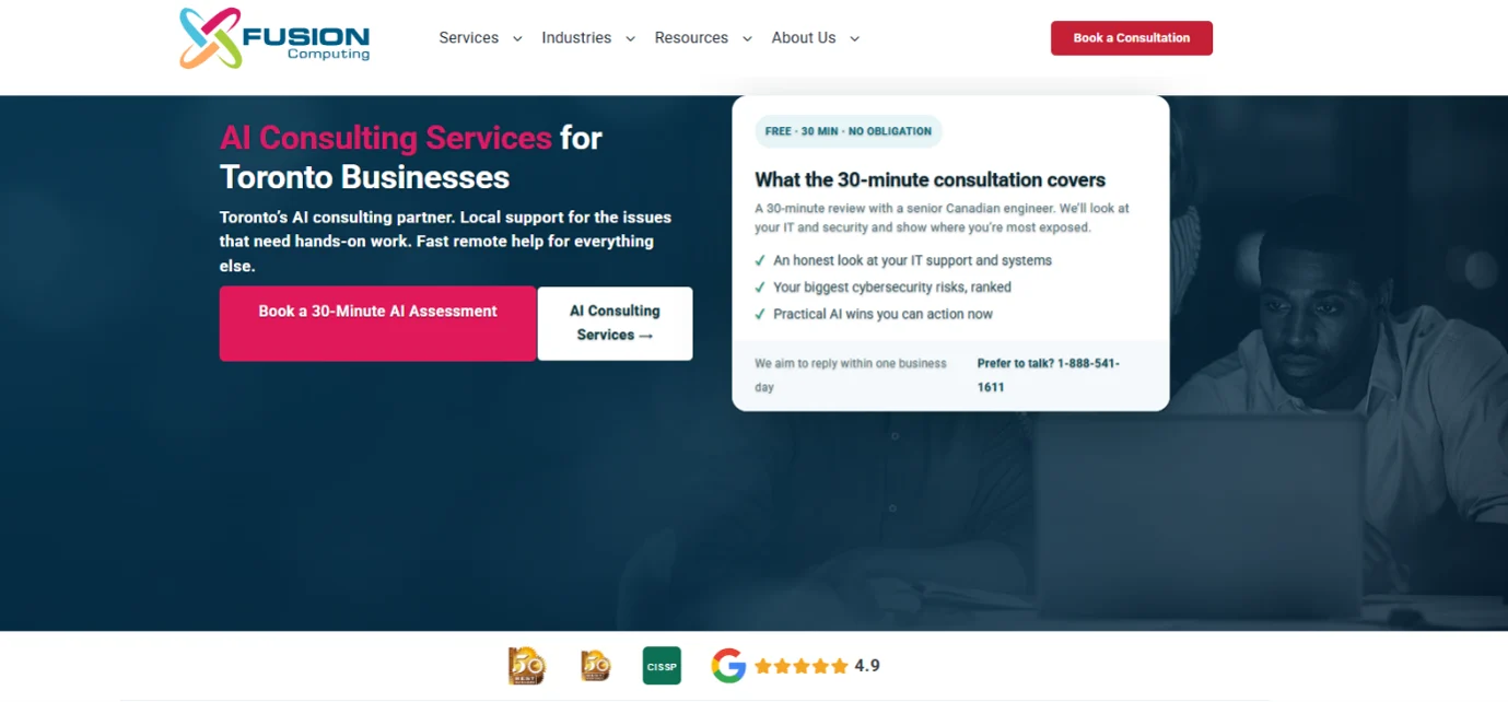 Fusion Computing AI consulting services page for Toronto businesses